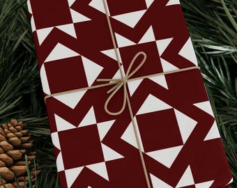 Log Cabin Christmas, Quilt Pattern Wrapping Paper, Traditional Holiday Gift Wrap, 90s Nostalgic Wrapping Paper Roll