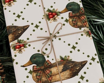 80s County Christmas, Mallard Duck Christmas Wrapping Paper Roll, Vintage 80s Country Goose Gift Wrap, GrandmaCore Gifts