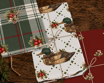 80s Country Christmas Wrapping Paper, Cottage Duck Gift Wrap, 80s Style Holiday Farmhouse Giftwrap Collection