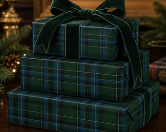 Blackwatch Plaid Wrapping Paper, Ralph Lauren Christmas, Navy Blue Tartan Pattern Gift Wrap