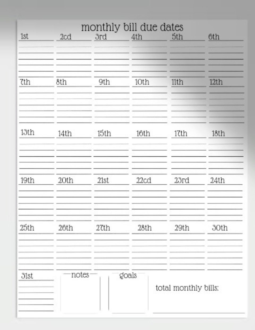 Printable Monthly Bill Sheet, Minimalist, Budget Tracker, Instant ...