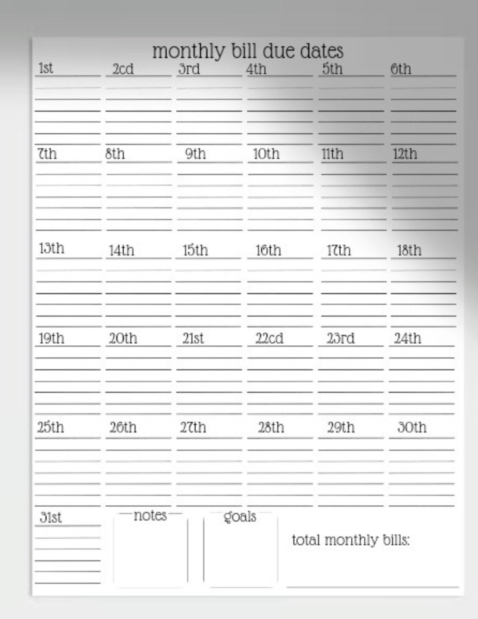 Printable Monthly Bill Sheet, Minimalist, Budget Tracker, Instant ...