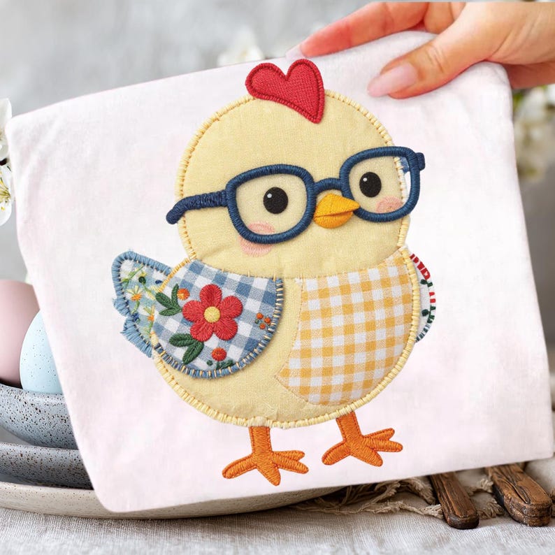 Easter Bunny Patchwork Quilted PNG, Faux Rabbit and Chick Applique ...