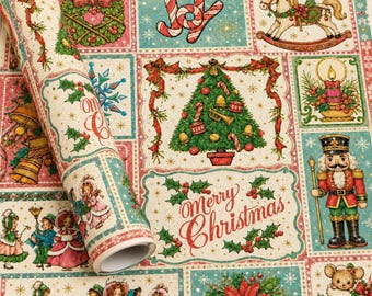 Vintage Christmas Wrapping Paper, Retro 1950s Inspired Gift Wrap, Kitschy Style Holiday Patterns, Mid Century Festive Patchwork