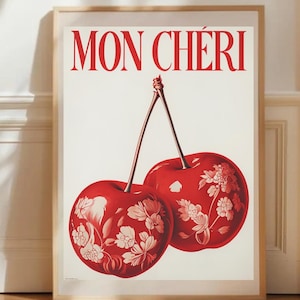 Cereza chinoiserie, PNG, Mon Cheri, Día de San Valentín, Arte de pared, Arte de pared de cereza de moda, Cerezas, Chinoiserie rojo PNG, Amor, Descarga digital,