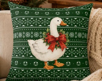 Christmas Goose Pillow, Traditional Ralph Lauren Christmas, Country Holiday Home Accent Pillows,