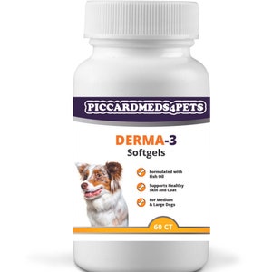 PiccardMeds4Pets Derma-3 Omega-3 & Vitamin Supplements MD to Large Dogs 60 Caps