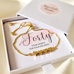 Cadeaux d'anniversaire pour femme 20/30/40/50/60, bracelet coeur réglable chaîne pour femme Cadeau 40e anniversaire pour elle, bijoux 40e anniversaire