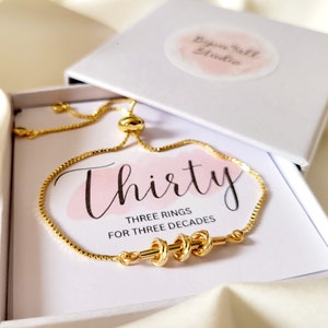 20th/30th/40th/50th/60th Birthday Rings Decades Bracelets Gifts For Her, Adjustable Chain Bracelet 40th Birthday Gift For Women