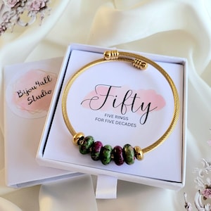 20th/30th/40th/50th/60th/70th Birthday Decade Bracelet Gift For Her, Gemstone Rings Bracelet Gifts For Women, Stanley Steel Bangle Bracelet