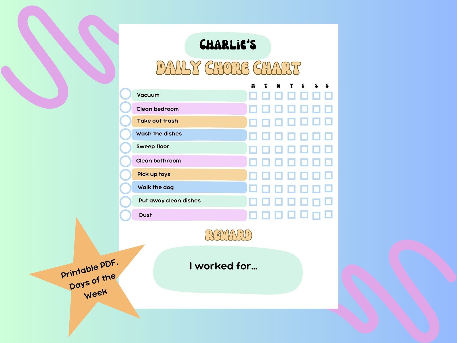 Editable Kid's Chore Chart Printable Chore Chart Reward - Etsy