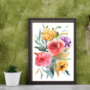 Minimalist Flowers, Colorful Wildflower Art, Watercolor Flowers Bright, Floral Prints, Digital Download, Printable Flower Watercolors.