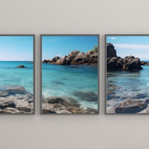 Set of 3 Beach Inspired Artworks, Captivating Island and Clear Water Scenes
