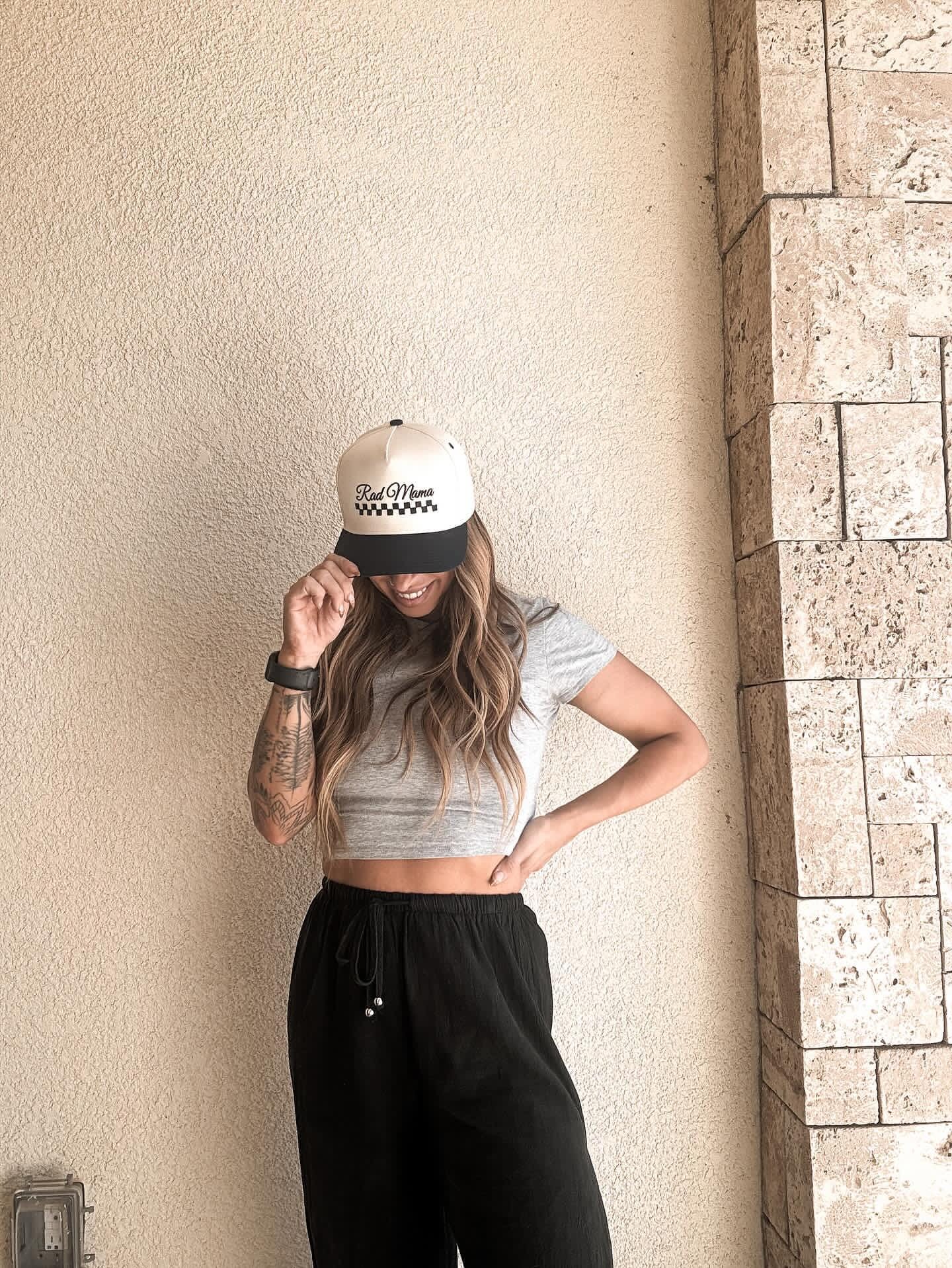 Rad Mama with checkered design SnapBack Hat with Black Brim Rad Mama Embroidered Trucker Hat - Slater Vintage main image 4