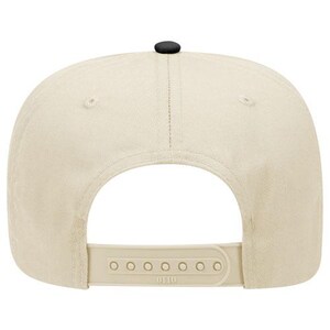 May include: A beige baseball cap with a black adjustable strap and a black button on top.