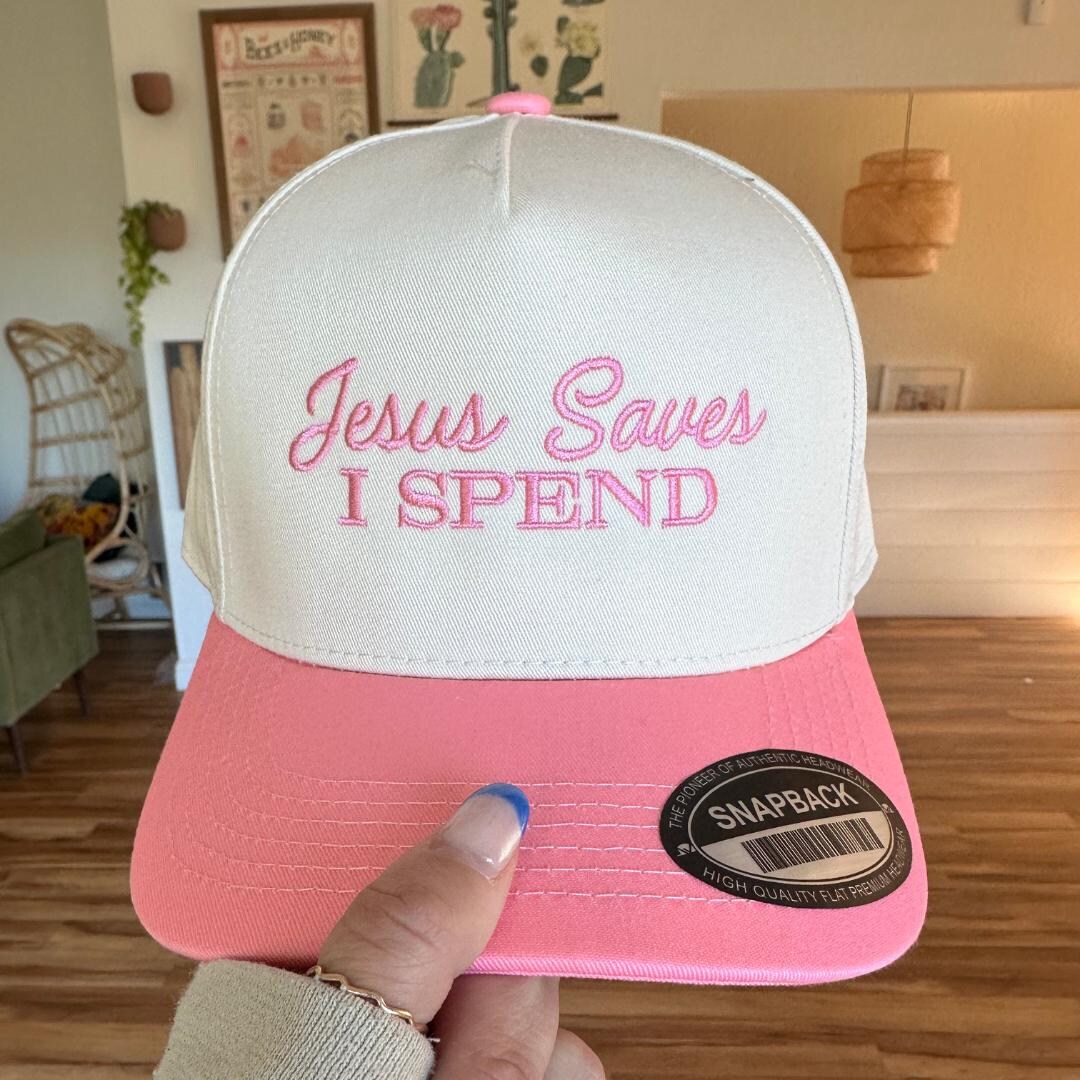 Jesus Saves, I Spend Pink Embroidered Hat - Etsy display picture 1