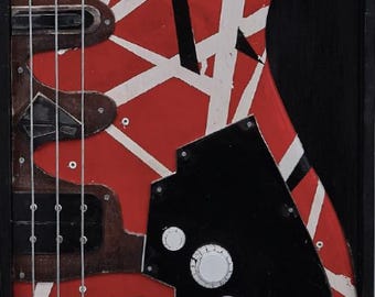 Eddie Van Halen - Gitara FRANKENSTRAT ożywiona w wielkoformatowej sztuce ściennej 3D.