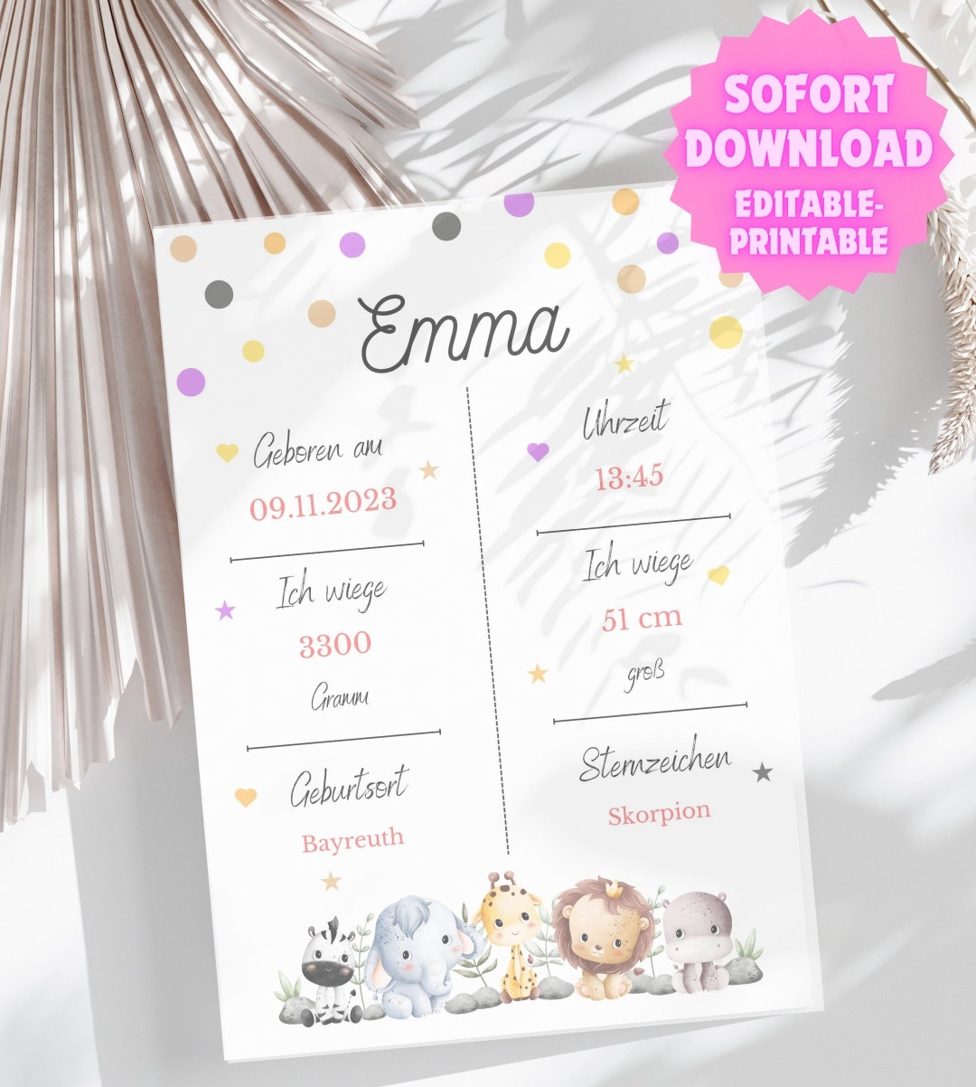 Personalized Baby Birth Print - New Girl Gift, Editable Birth Details ...