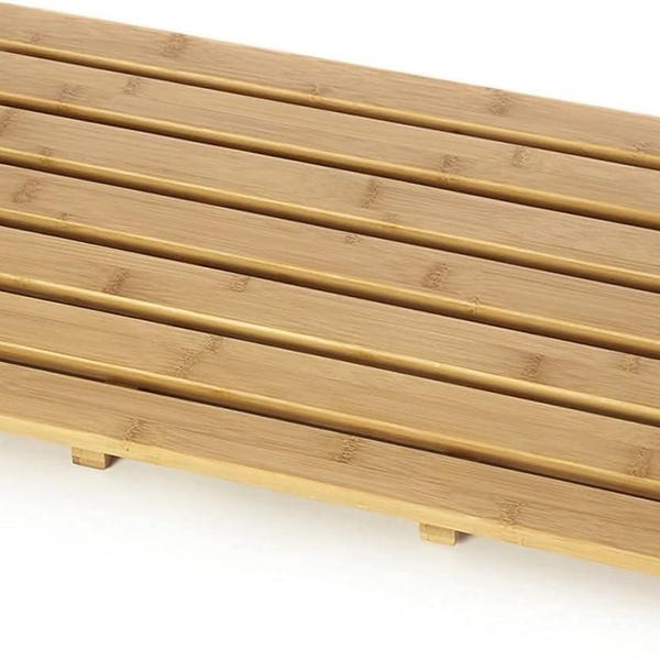 Almineez Natural Bamboo Wooden Duckboard Sink Shower Bath Mat Duck board with Anti Slip Resistant Rubber Feet For Shower Spa Sauna