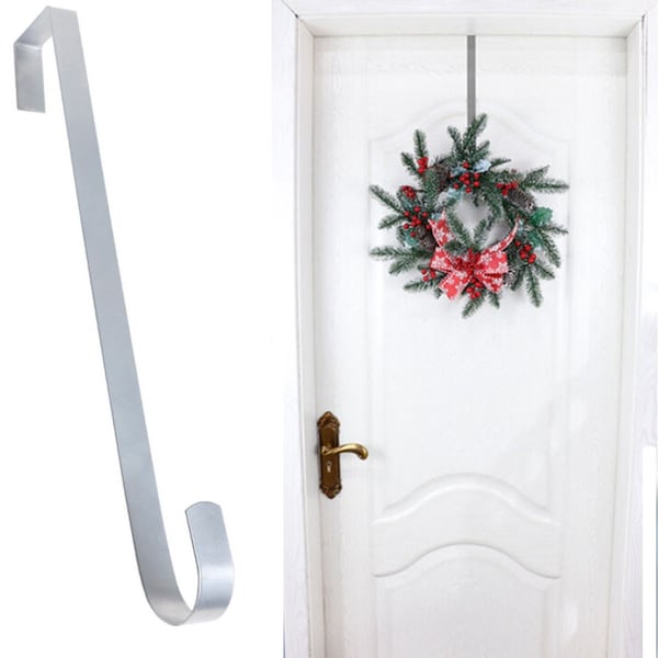Almineez Door Hook Wreath Hanger For Front Door Silver Strong Metal, Christmas Over Door Wreaths Hook Holder