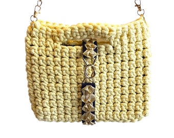 Handy Woo, sac à main au crochet dans une tresse de coton recyclé jaune citron vif