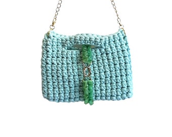 Handy Woo, sac à main au crochet dans une riche tresse de coton recyclé turquoise