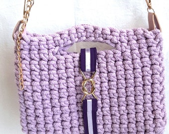 Handy Woo, sac à main crocheté dans une tresse de coton recyclé lilas pâle