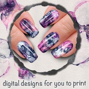 Plum Pink - Nail Wrap - Alcohol Ink Design 010 - Printable Instant Download - Abstract designs to print your own nail wraps