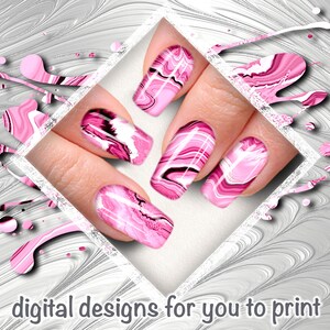 Rose Pink - Nail Wrap - Liquid Marble Design 010 - Printable Instant Download - Abstract designs to print your own nail wraps