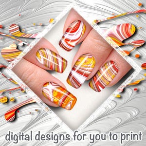 Hippie Autumn - Nail Wrap - Liquid Marble Design 011 - Printable Instant Download - Abstract designs to print your own nail wraps