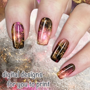 Pink Nebula - Nail Wrap - Cosmic Design 010 - Printable Instant Download - Abstract designs to print your own nail wraps