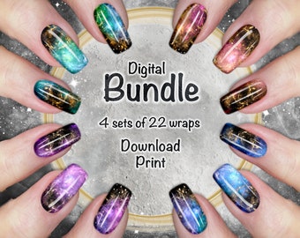 Colourful Nebulae Cosmic Design - Nail Wrap Bundle 010 - Printable Instant Download - Abstract designs to print your own nail wraps