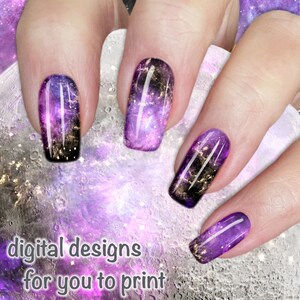 Purple Nebula - Nail Wrap - Cosmic Design 010 - Printable Instant Download - Abstract designs to print your own nail wraps