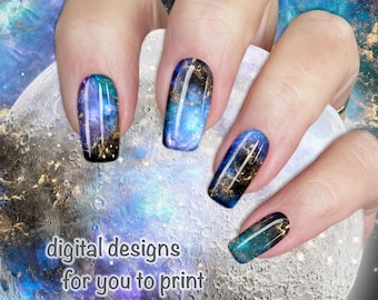 Blue Nebula - Nail Wrap - Cosmic Design 010 - Printable Instant Download - Abstract designs to print your own nail wraps