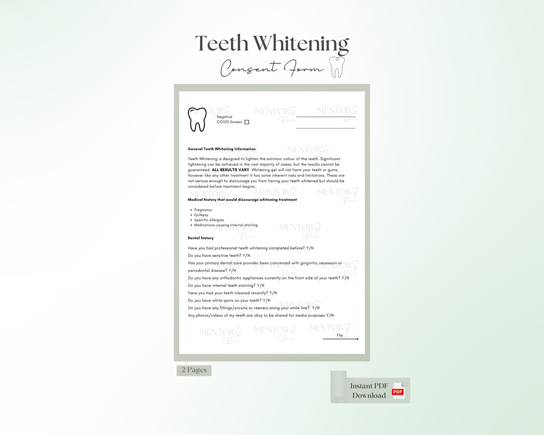 Teeth Whitening Customer Consent Form Etsy