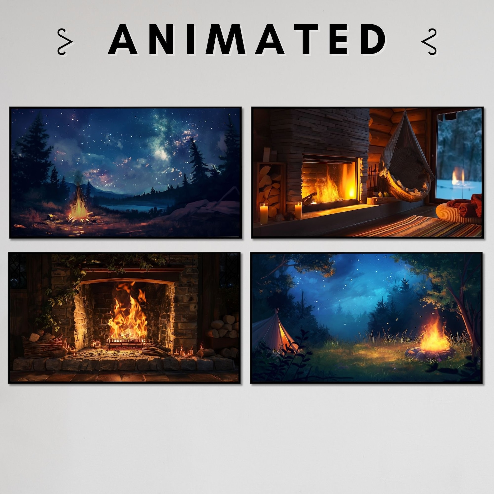 Seamless Animated Virtual Fireplace Videos Art for TV | 8x 4K