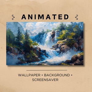 LIVE ANIMATED Frame Art Background Screensaver Wallpaper | Waterfall Oil Painting | Seamless, Moving Water, Waterfall, Jungle, Nature