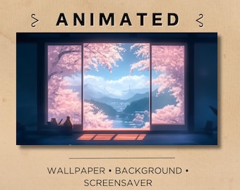 Fond d'écran de veille animé sans couture | Fleurs de cerisier nocturnes | Romantique, paisible, japonaise, zen | Twitch, OBS