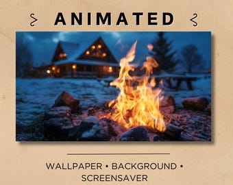 SEAMLESS ANIMATED Background Screensaver Wallpaper | Snowy Campfire | Cosy, Flame, Fireplace, Winter | Twitch Overlay, OBS Scene