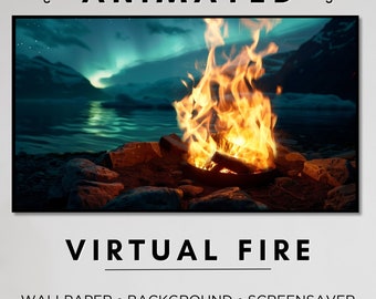 LIVE ANIMATED Frame Art Background Screensaver Wallpaper | Northern Lights Fire | Flame, Cosy, Nature Seamless | Twitch Overlay, OBS, Moving