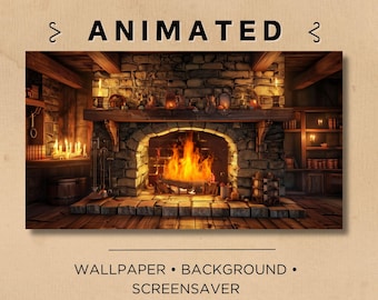 NAHTLOSER ANIMIERTER Hintergrund Bildschirmhintergrund | Mittelalterliche Lagerfeuer-Kunst | Flamme, Gemütliches Scheitfeuer | Twitch Overlay, OBS, bewegliche Kunst