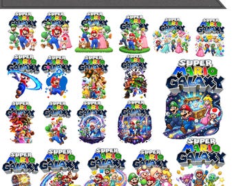 Pacote PNG | Arquivos PNG combinando dos personagens Luigi, Peach, Bowser, Yoshi e Toad | Clipart de aniversário infantil