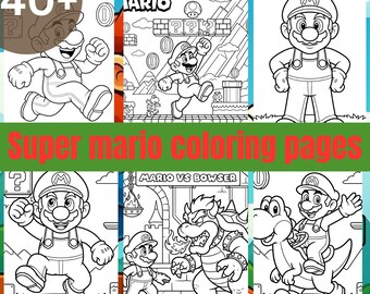 Páginas para colorir do herói encanador retrô em PDF | Mais de 40 desenhos para colorir inspirados em videogames | Livro de atividades imprimível para crianças | Páginas para colorir de jogos de plataforma
