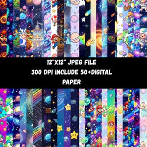 Puede incluir: Una colección de papeles digitales con ilustraciones coloridas de personajes y elementos de una popular serie de videojuegos. Los papeles son archivos JPEG de 30,48 cm x 30,48 cm con una resolución de 300 DPI, incluyendo más de 50 papeles digitales.