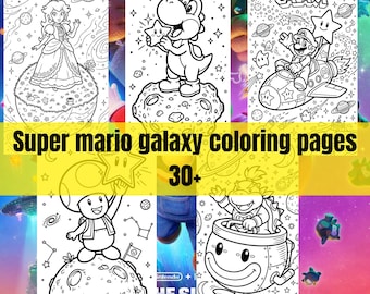Super Mario Galaxy Ausmalbilder | Druckbare Mario Malvorlagen | Kinderaktivitätsseiten | Videospiel Malbuch | Sofort Download