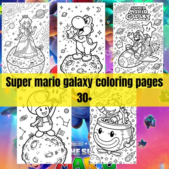 Super mario galaxy Coloring Pages | Printable  Coloring Sheets | Kids Activity Pages | Video Game Coloring Book | Instant Download