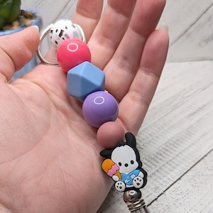 Japanese Dog And Friends Keychain With Silicone Charms 7" Key Ring Tassel