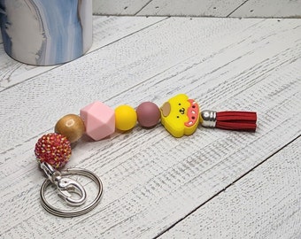 Japanese Yellow Dog and Friends Keychain With Silicone Charms 6.5" Key Ring
