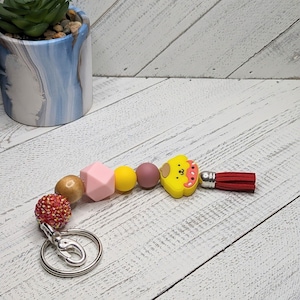 Japanese Yellow Dog and Friends Keychain With Silicone Charms 6.5" Key Ring