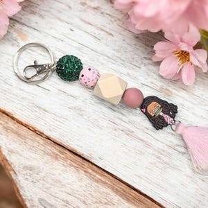 Demon Fighter Sister Anime Keychain With Silicone Charm 6.5&quot; Cartoon Key Ring